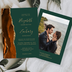 Invitación Boda de fotografía de la Agate de Oro Verde Oscuro