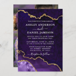 Invitación Boda de fotografía de la agrieta de mármol de oro 