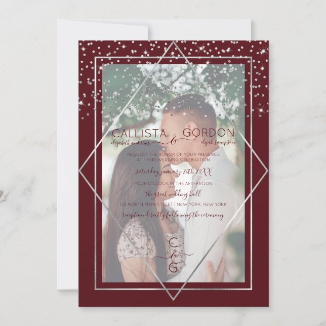 Invitación Boda de fotografía de la frontera geográfica del C (Anverso)