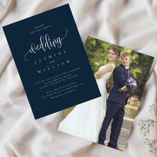 Invitación Boda de fotografía de la Navy blue and White Moder