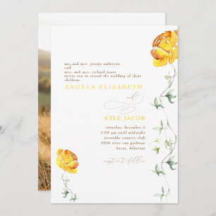 Invitación Boda de fotografía de la pareja amarilla floral