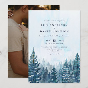 Invitación Boda de fotografía de la selva de pino de invierno
