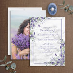 Invitación Boda de fotografía de lavanda rústica Eucalyptus G<br><div class="desc">Crea la invitación perfecta a la boda con este hermoso diseño de acuarela con diseño de vegetación de lavanda y eucalipto, con tipografía de escritura con letras a mano, tu foto favorita de compromiso al revés, y un fondo de mármol de imitación de carrera. Muchas gracias por apoyar a nuestra...</div>