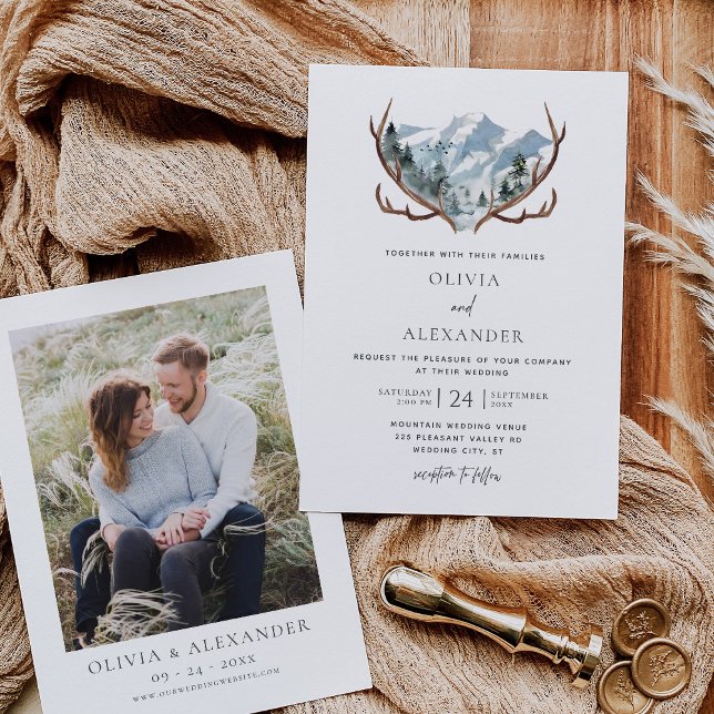 Invitación Boda de fotografía de los Antlers Rústicos Mountai (Subido por el creador)