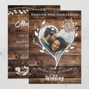 Invitación Boda de fotografía de madera rústica en el país Bo