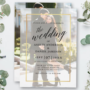 Invitación Boda de fotografía de marco dorado de caligrafía m