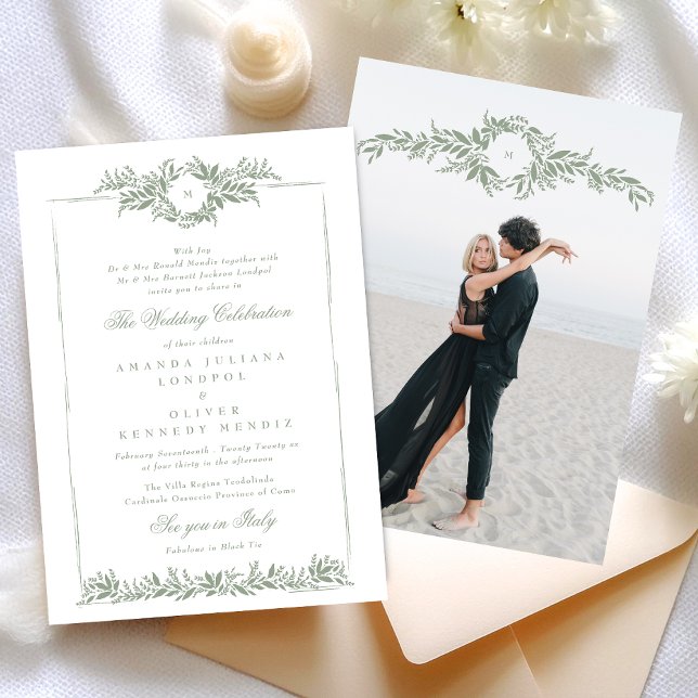 Invitación boda de fotografía de marco elegante de jaula verd (Subido por el creador)