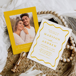 Invitación Boda de fotografía de marco ondulado amarillo mode
