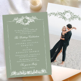 Invitación boda de fotografía de marco sage green elegante wr