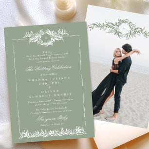 Invitación boda de fotografía de marco sage green elegante wr