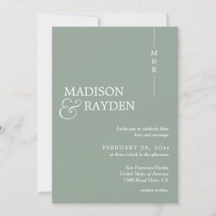 Invitación Boda de fotografía de monograma verde simple y sab