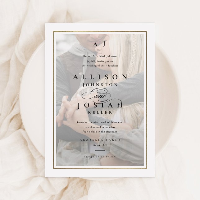 Invitación Boda de fotografía de oro clásico elegante (Subido por el creador)