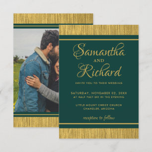 Invitación Boda De Fotografía De Oro Y Ecología De Esmeralda