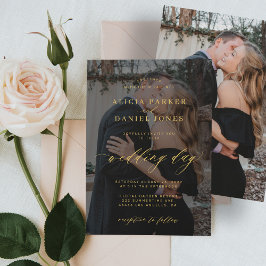 Invitación Boda de fotografía de overlay negro dorado moderno