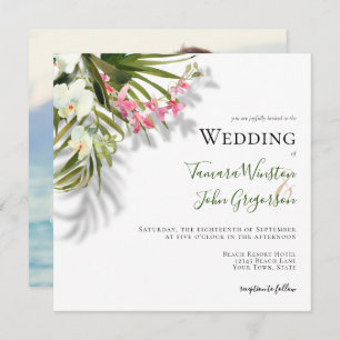 Invitación Boda de fotografía de palmas tropicales de color r