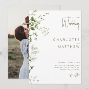 Invitación Boda de fotografía de pareja de vegetación simple