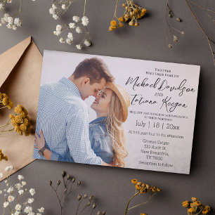 Invitación boda de fotografía de pareja elegante de escritura