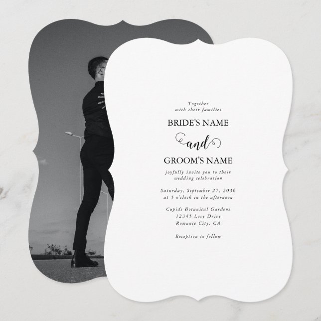 Invitación Boda de fotografía de parejas de guiones modernos  (Anverso / Reverso)