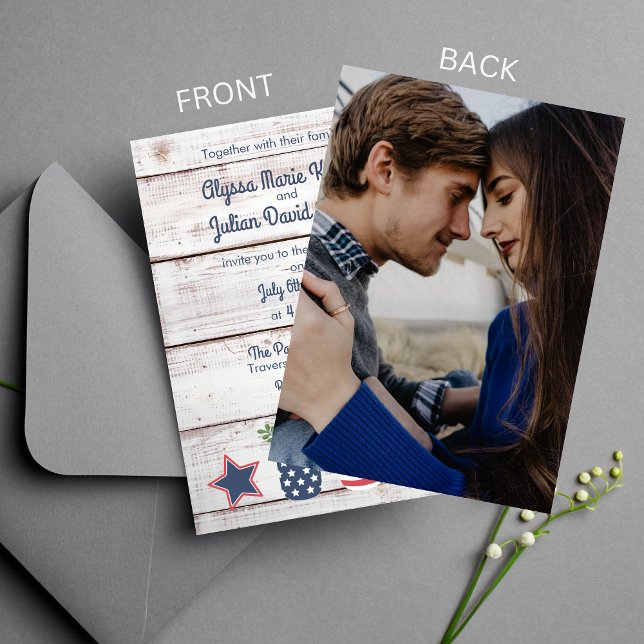 Invitación Boda de fotografía de Patriotic Love II Rustic 4 d (Subido por el creador)