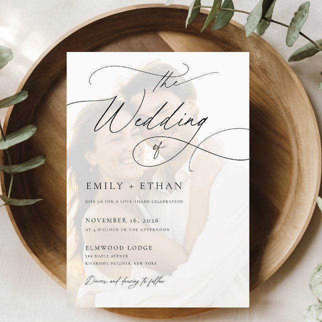 Invitación Boda de fotografía de perfil superpuesto de caligr (Subido por el creador)