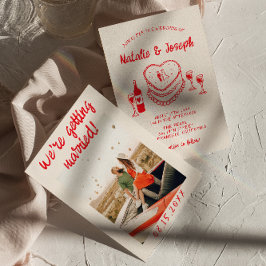 Invitación Boda de fotografía de tarta rápida roja de mano re