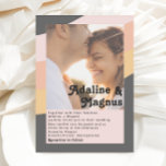 Invitación Boda de fotografía de tendencia moderna de los año<br><div class="desc">Esta moderna y retro invitación a la boda con un arcoiris oscuro y anticuado es perfecta para tu simple naranja vintage, oro rosa y boda rosa rubor. Diseñado con elementos de un arco boho clásico y colorido y rayas minimalistas gruesas. El diseño tiene un toque de playa tropical abstracto único,...</div>