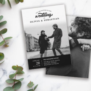 Invitación Boda de fotografía de tipografía elegante y negra