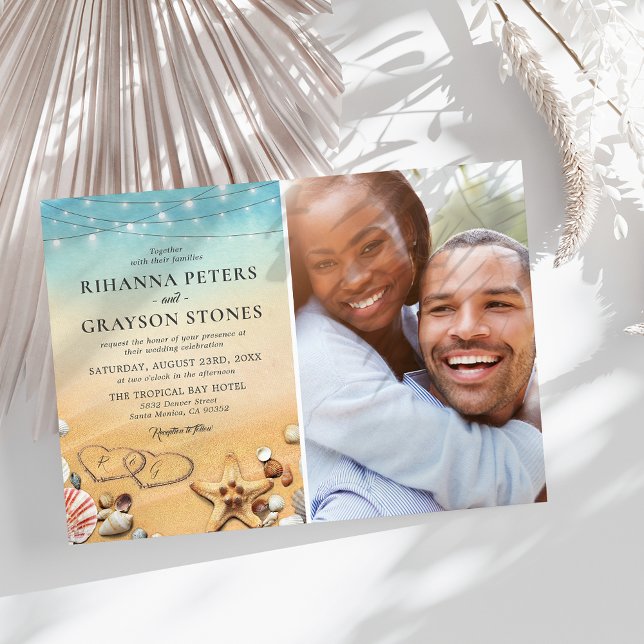 Invitación Boda de fotografía de Tropical Beach Heart (Subido por el creador)