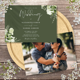 Invitación Boda de fotografía de vegetación botánica verde ol