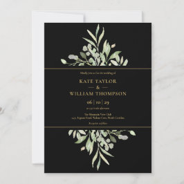 Invitación Boda de fotografía de verde botánico negro y oro