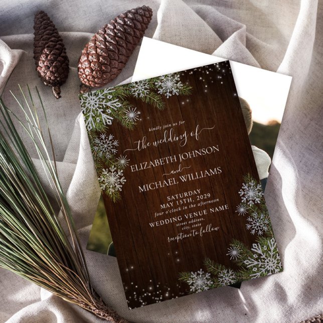 Invitación Boda de fotografía de Wood de Snowflake de plata d (Subido por el creador)