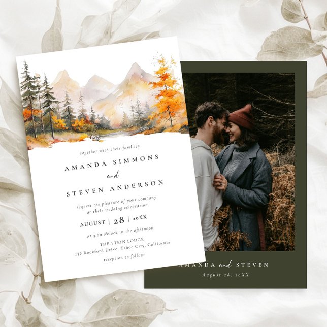 Invitación Boda de fotografía del bosque de pinos de montaña  (Subido por el creador)