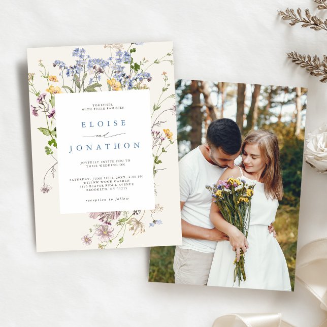 Invitación Boda de fotografía del jardín de la flor silvestre (Spring Wildflower Meadow Garden Photo Wedding Invitation)
