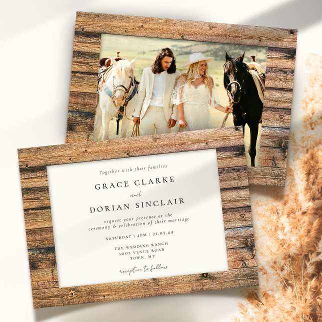 Invitación Boda de fotografía del marco de madera de Boho Bar (Subido por el creador)