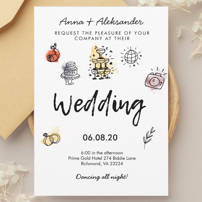 Invitación Boda de fotografía divertida con dibujos de la man (Subido por el creador)