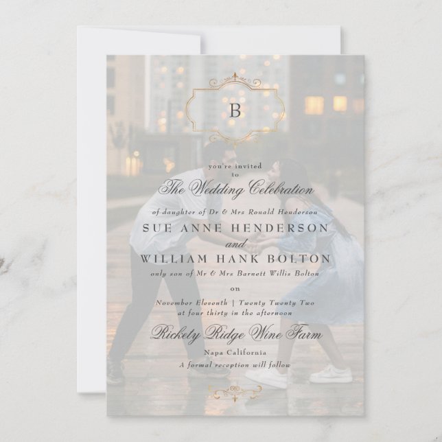 Invitación boda de fotografía elegante de antigüedades con mo (Anverso)