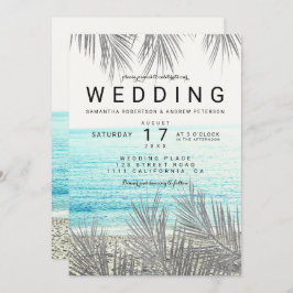 Invitación Boda de fotografía elegante de playa con palmeras 