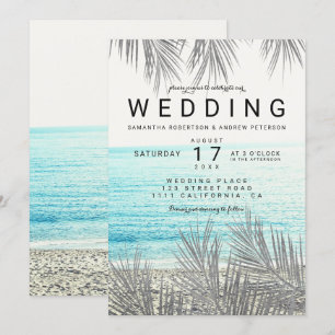 Invitación Boda de fotografía elegante de playa con palmeras 