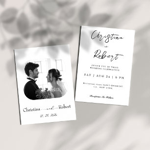Invitación boda de fotografía elegante en blanco y negro