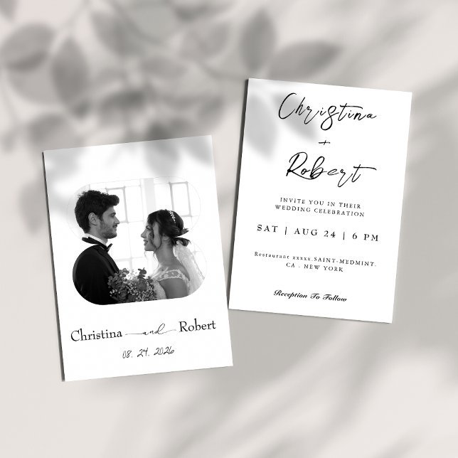 Invitación boda de fotografía elegante en blanco y negro (Subido por el creador)