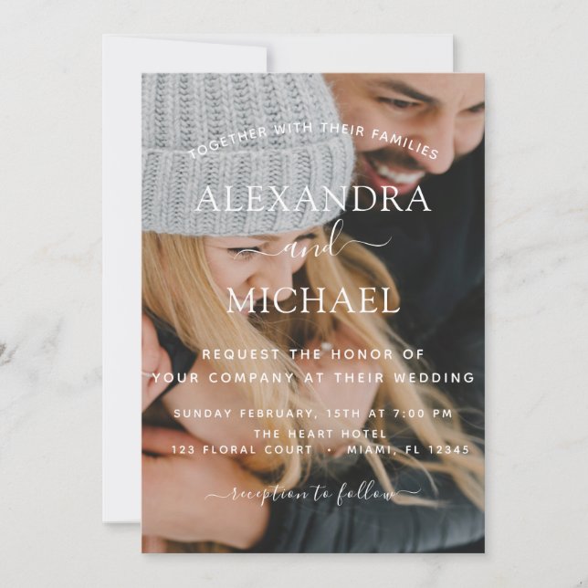 Invitación Boda de fotografía elegante tipografía moderna (Anverso)