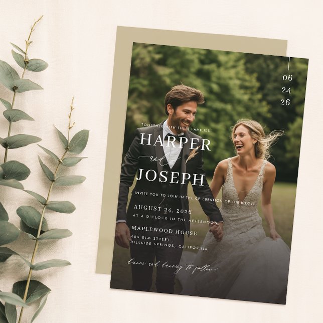 Invitación Boda de fotografía elegante y simple con código QR (Subido por el creador)