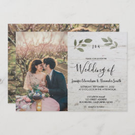 Invitación Boda de fotografía en monograma botánico de madera
