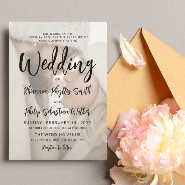 Invitación Boda de fotografía encantadora de caligrafía negra (Subido por el creador)
