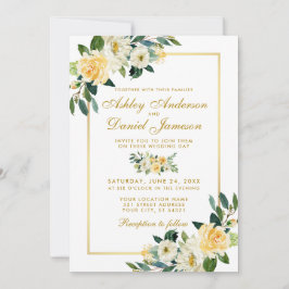 Invitación Boda de fotografía floral amarillo blanco dorado