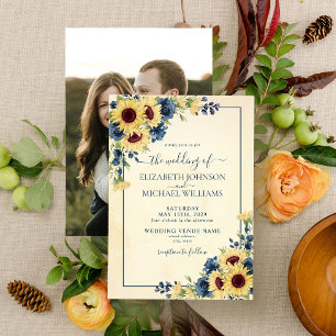 Invitación Boda de fotografía floral azul de la Marina de Gir
