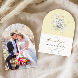 Invitación Boda de fotografía floral blanca amarillo pastel m