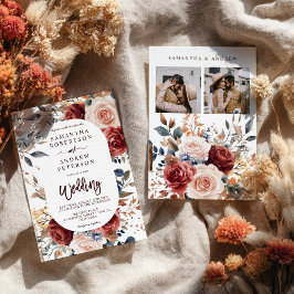 Invitación Boda de fotografía floral Boho, Naranja quemado en