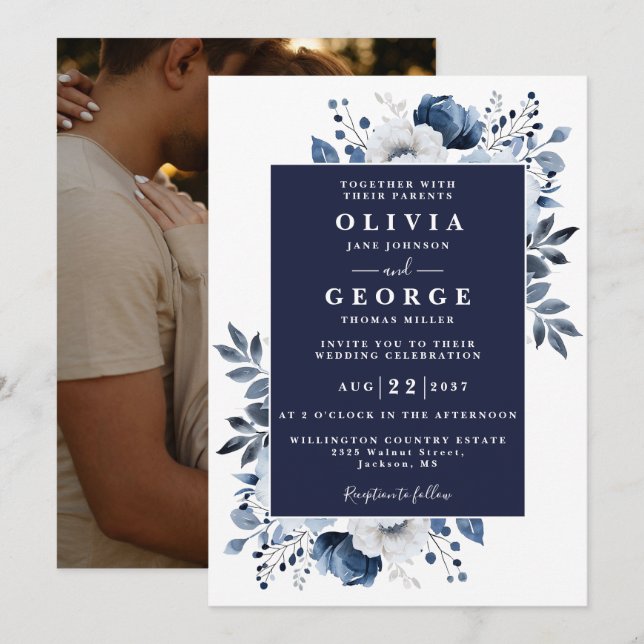 Invitación Boda de fotografía floral botánica elegante de la  (Anverso / Reverso)