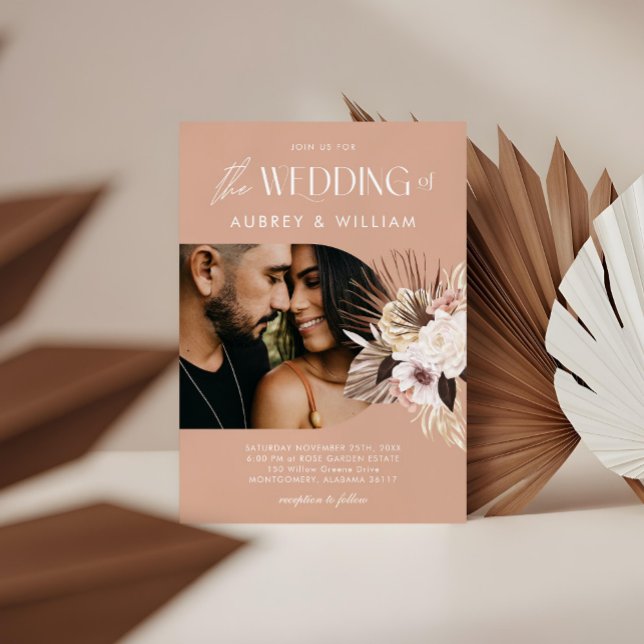 Invitación Boda de fotografía floral de acuarela bohemia mode (Modern Bohemian Watercolor Floral Photo Wedding Invitation)